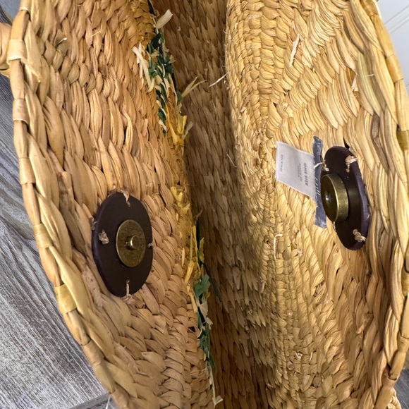 J Jill Lemon Braided Market Woven Rattan Basket Circle Round Purse Handbag NWT - Picture 7 of 10